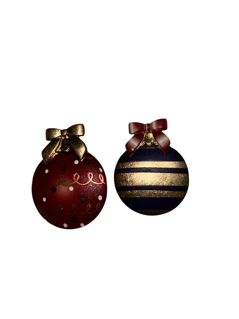Holiday Ornament Set of 2 Red and Gold Decorative Pins/Brooch